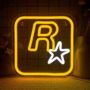 R Star Neon Sign, USB Powered Neon Sign, LED Neon Lights, Novelty Lighting for Game Room, Entertainment Room, Bar, Party Home Decor Wall Art Decoration, Ambient Night Lights