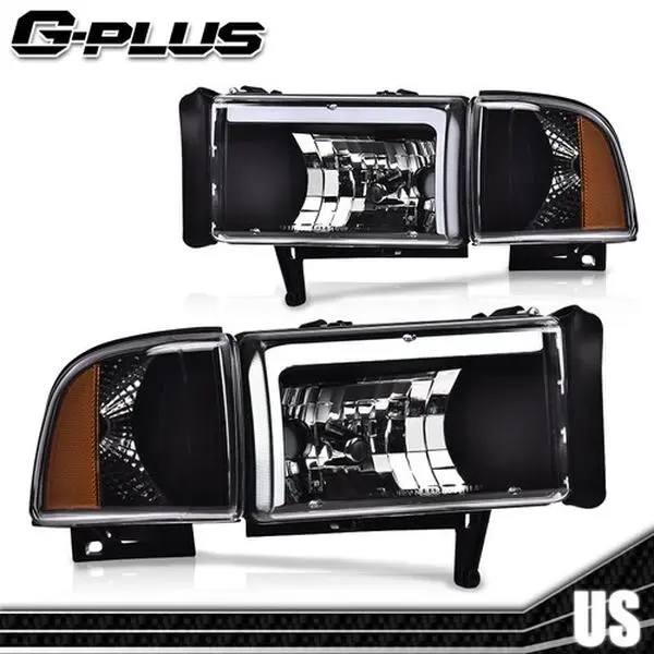 G-PLUS Headlights for 1994-2002 Dodge Ram 1500 2500 3500 LED DRL Clear Corner Black Headlights