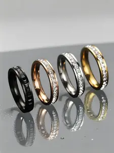 Elegant Stainless Steel Couple Ring, Square Zirconia Design, Perfect Gift for Friends & Family, Ideal for Parties & Daily Wear