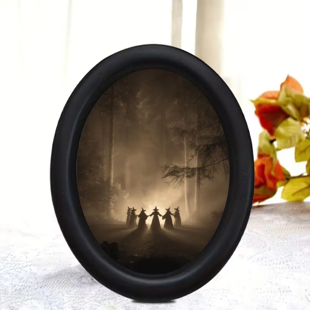 Vintage Witch Gathering Forest Decoration Painting, Brownish Gothic Style, Dark Academy Witch Aesthetic Oval Frame, framed wall art, Retro Wall Art, Wall Picture Decor