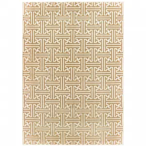 360 stand 4x6 ft. Gold & Ivory Geometric Print Low Pile Polypropylene Rug, Machine-Made Power Loom, Stain-Resistant Contemporary Rectangle Area Rug