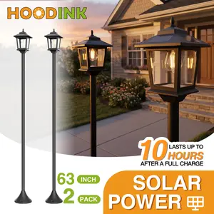Hoodink 63" Aluminum Solar Lamp Post Light 2Pcs Warm White Solar Powered Outdoor Decor for Garden Pathway Yard Front Back Door