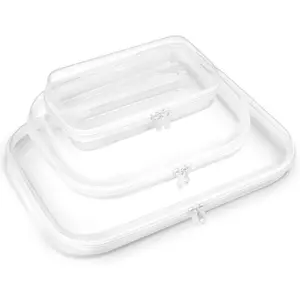 3PCS Clear Hard Shell Zipper Case for Storage, Portable Waterproof Cosmetic Bag with Zipper, Plastic Clear Pencil Case, Toiletry Pouch, Travel Organizer, Toy Storage Bins