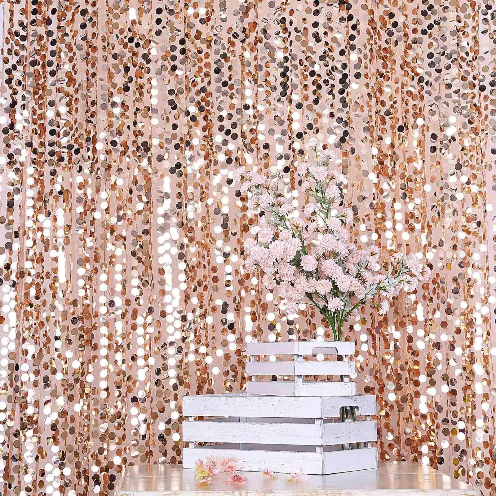 8ft x 8ft Blush Big Payette Sequin Event Curtain Drapes - Festive Backdrops, Banners, Event Panel for Home & Party Supplies