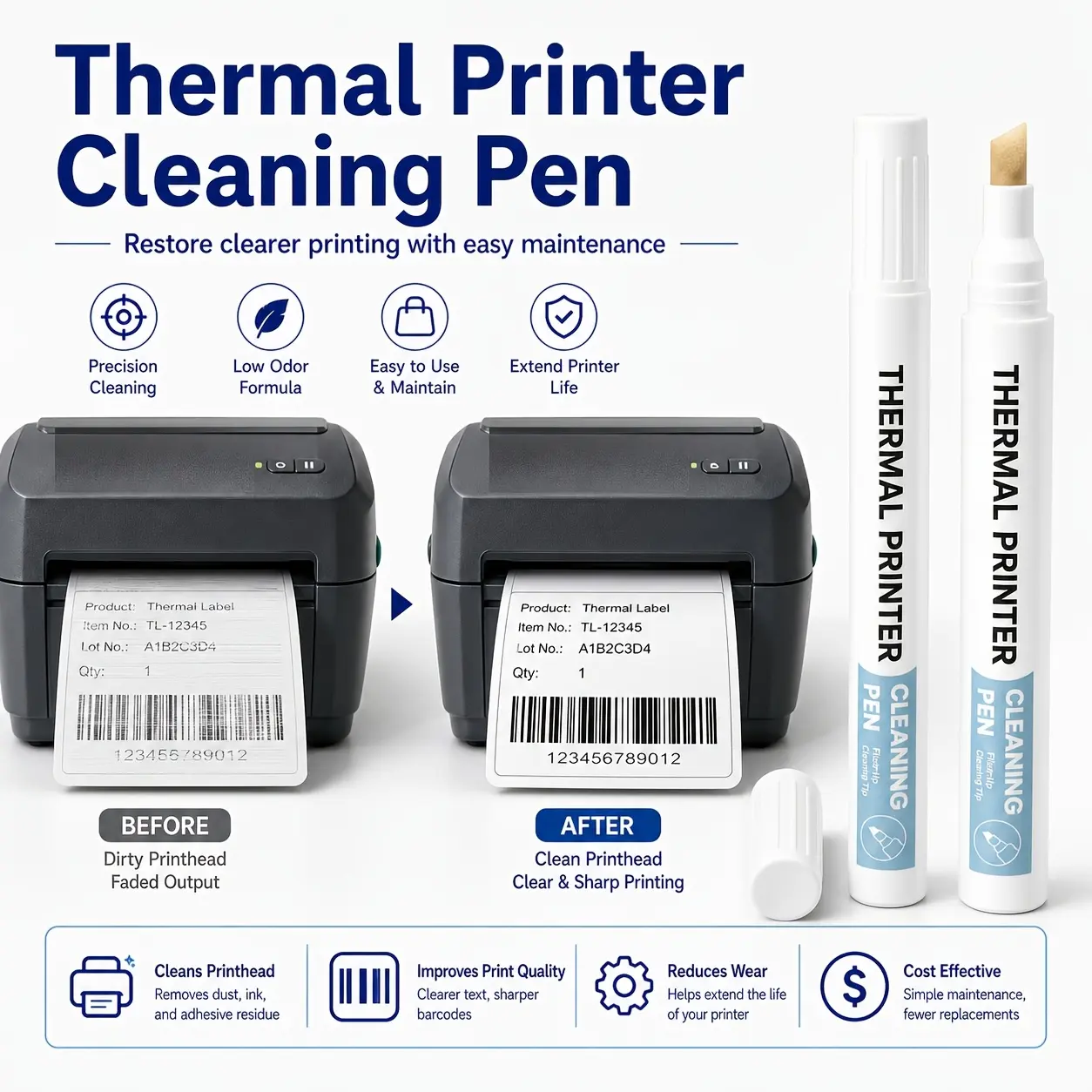 3/5/10 Packs Thermal Printer Head Cleaning Pen, Office Maintenance Tool for Express Electronic Waybills & Thermal Transfer Barcode Print Heads, Packs 3/5/10