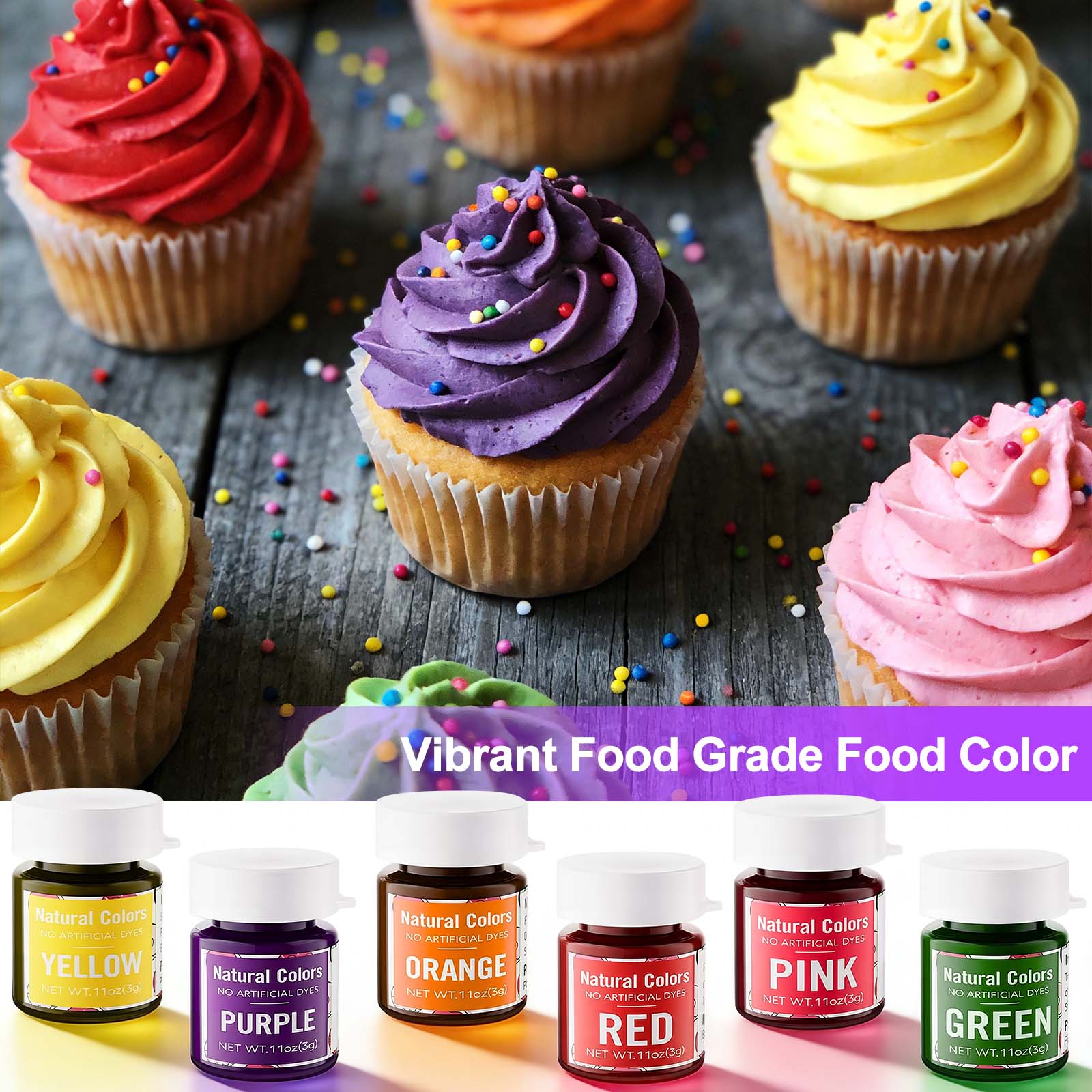 6 Natural Food Coloring Powder 3g/Bottle – 100%Plant-Based Professional Water Soluble Pigment for Cake Coloring, Drinks, Macarons & Baking – Vibrant Matte Finish, Vegan & Food Grade Nata