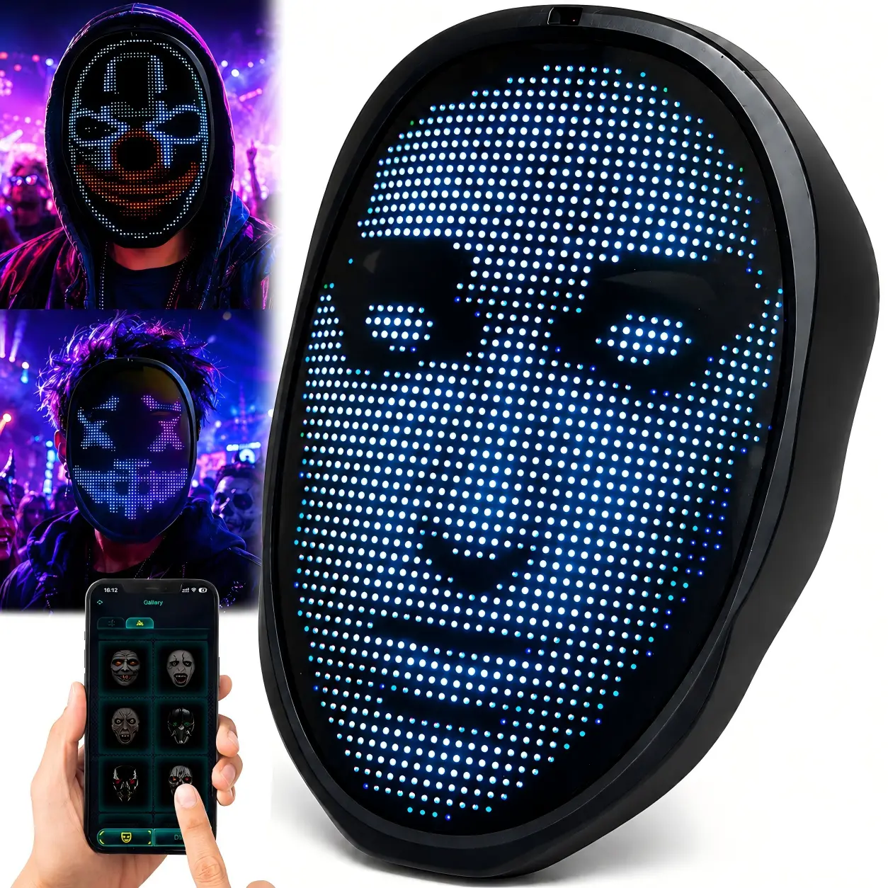 Rechargeable Bluetooth LED Mask & Gloves Set - 115 Patterns, Multi-Function Interactive Fidget Toy, Certified Safe, Comfortable, LED Lights for Halloween Cosplay, Gifts for Teens Adults