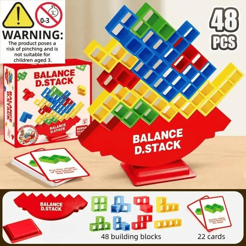 48-Piece Balance Blocks Tower Game Set, Fun Stacking Desktop Version, Perfect for Family Game Night, Teen Parties, Christmas Gifts, Travel Entertainment