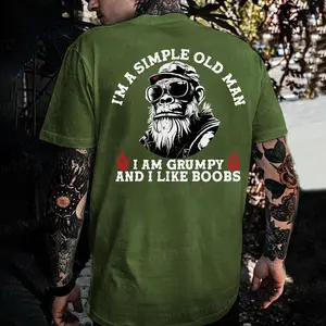 I'm A Simple Old Man I Am Grumpy And I Like Boobs Monkey T-shirt Cotton Menswear Tshirt Top Streetwear Crewneck Tropical Casual