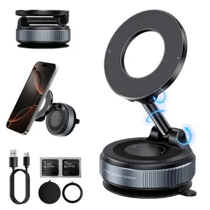 Upgraded Magnetic Phone Holder, Power-Free 360° Rotating Adjustable Foldable Magnet & Vacuum Car Mount for iPhone & Android Phones, Silent Design, Cell Phone Mount
