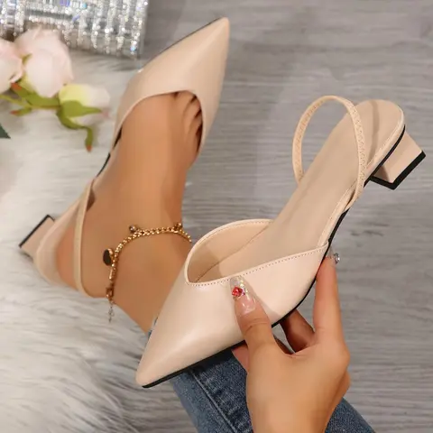 Women's Fashionable Solid Color Pointed Toe Slingback Heels, Elegant Slip on Heeled Shoes for Party, Daily Clothing Decor for Women & Girls, Sandals