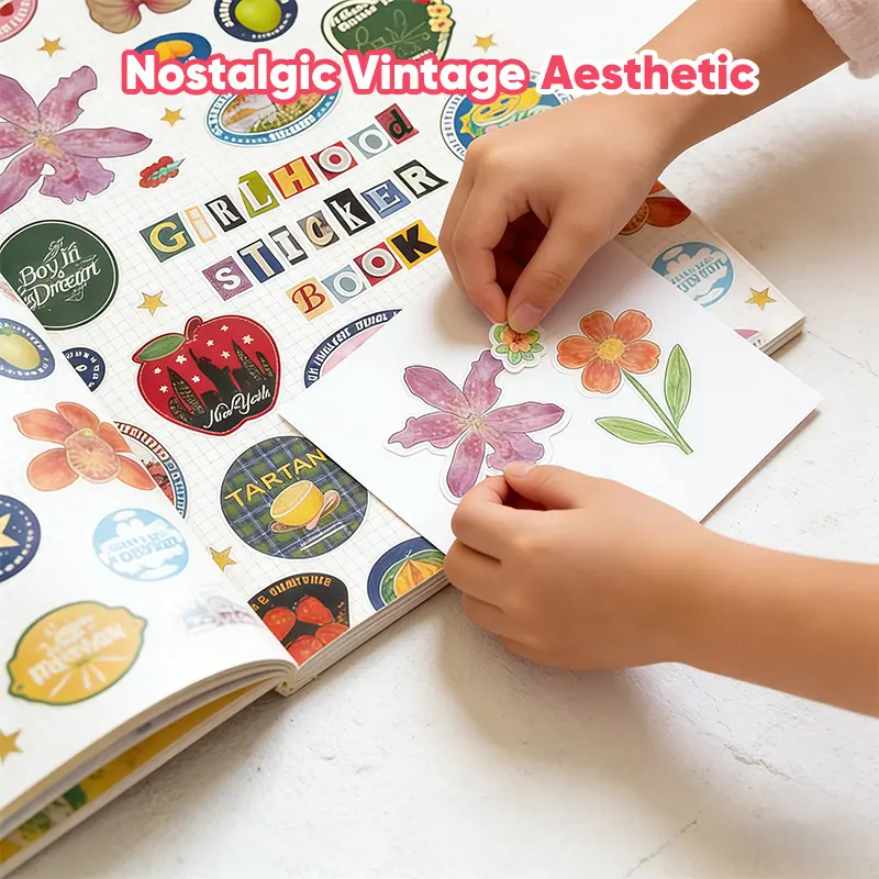 Sticker Album Large for Girls 1260+ Vintage Cute Illustrated Stickers Multi-Use Decor for Scrapbooks Notebooks Water Bottles Backpacks Phone Cases DIY Gift