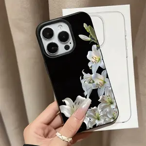 Black background with white lilies, cool and ethereal phone case for iPhone17/17Air/17Pro/17ProMax/iPhone16/16Plus/16Pro/16ProMax/iPhone15/15Plus/15Pro/15ProMax/iPhone14/14Plus/14Pro/14ProMax/iPhone13/13Pro/13ProMax/iPhone12/12Pro/12ProMax/iPhone11