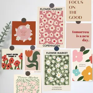 Flower Art Series Card, 15pcs Simple Postcard, Dormitory, Homestay, Home, Bedroom, DIY Wall Decoration Card, Home Essentials, Greeting Card, Pastel Color