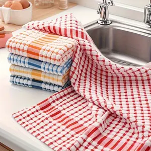 5pcs Large Checkered Double-Sided Cleaning Cloths, Absorbent Durable Kitchen Towels, Cleaning Supplies, Cleaning Rags, Suitable for Kitchen, Outdoor, Car & Bathroom Double-Sided Dishwashing Cloths, Non-Shedding Checkered Cleaning Cloths