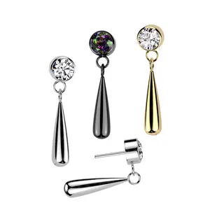 20G/18G/16G Bezel Dangle Teardrop Stud • Threadless Flat Back Studs • Push Pin Labret • Flat Back Earring • Tragus Stud • Flat Back Upper Ear Stud • Helix Stud • Ear Cartilage Stud • Threadless Earring • Implant Grade Titanium • Silver • Gold