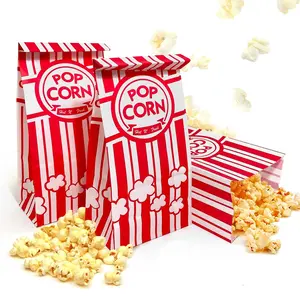 Flat Bottom Popcorn Bags 100 Pcs Paper Popcorn Bags for Family Movie Night Baseball Themed Carnival Christmas Birthday Party