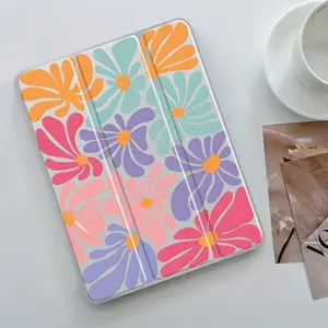 Floral Pattern Tablet Case, Auto Wake/Sleep Flower Tablet Protective Cover with Pencil Holder, Tablet Accessories Compatible with iPad