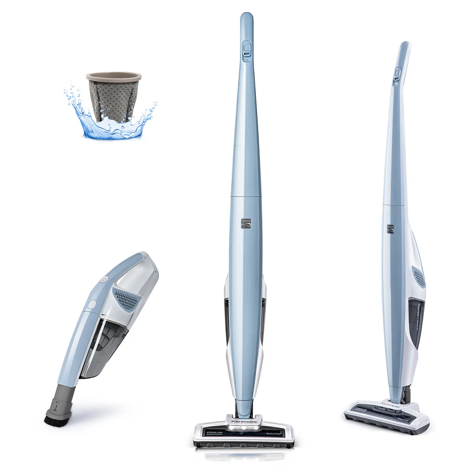 Kenmore DS1020 16V 2-in-1 Cordless Stick Vacuum Cleaner - Home Cleaning Tool, 0.6L, 28.8Wh, Lightweight Portable Rechargeable Battery-Powered Handheld Vac, LED Headlight, 2-Speed Control, US Plug, Anti-Dust Mite, for Hardwood Floors, Carpet, Cordless Vacu