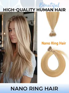 50 Pieces Nano Ring Bead Human Hair Extensions, Real Keratin, Nano Rings, 12-20Inch Women's Hair Volume and Length, Exclusive Style