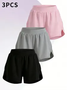 3-Pack Women's Casual Athletic Yoga Shorts , Elastic Waistband, Quick-Dry Fabric For Running & Gym Featuring Stretchy And Fit for Workouts
