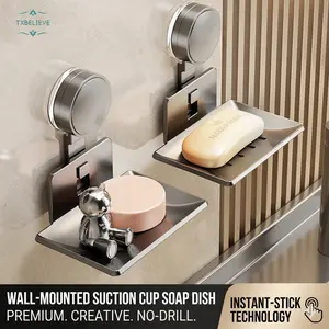 Strong Suction Cup Soap Dish Holders Sturdy Aluminum ABS Wall Mounted Draining Soap Box for Bathroom and Kitchen