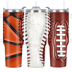Baseball & Basketball & Football Pattern Tumbler, 1 Count 40oz/1100ML Double Wall Stainless Steel Vacuum Insulated Coffee Mug with Lid & Straw, Drinking Cup for Home Office, Drinkware, Insulated Travel Drinkware