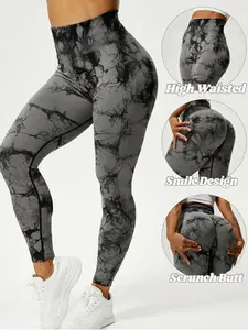 Women's Marble Print High Waist Sports Leggings, Comfy Breathable Skinny Pants, High Stretch Yoga Leggings, Ladies Sportswear for Indoor Outdoor Wear, Elastic Waist Leggings, Sporty Leggings