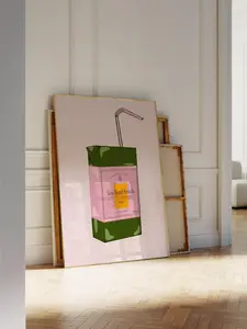 Champagne Juice Box Poster – Pink Wall Art for Bar Cart, Brunch Vibes & Cocktail Lovers