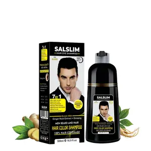 SALSLIM 7-in-1 Hair & Beard Dye Shampoo for Men – Natural Black | With Ginseng & Ginger Extracts | Ammonia-Free Formula | Hair & Beard Use