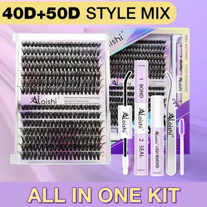 【Live Exclusive】Ailaishi Mixed Length False Eyelashes with Bond and Seal & Remover &Tweezers,30D40D/4050D Individual Lashes Kit, Lashes Glue Extension, Individual Eyelash, Lashes Clusters, Cosmetic, #DealsForYouDays