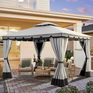 YITAHOME 10x10ft Outdoor Canopy Gazebo Patio Double Roof Waterproof Mesh Netting Curtains