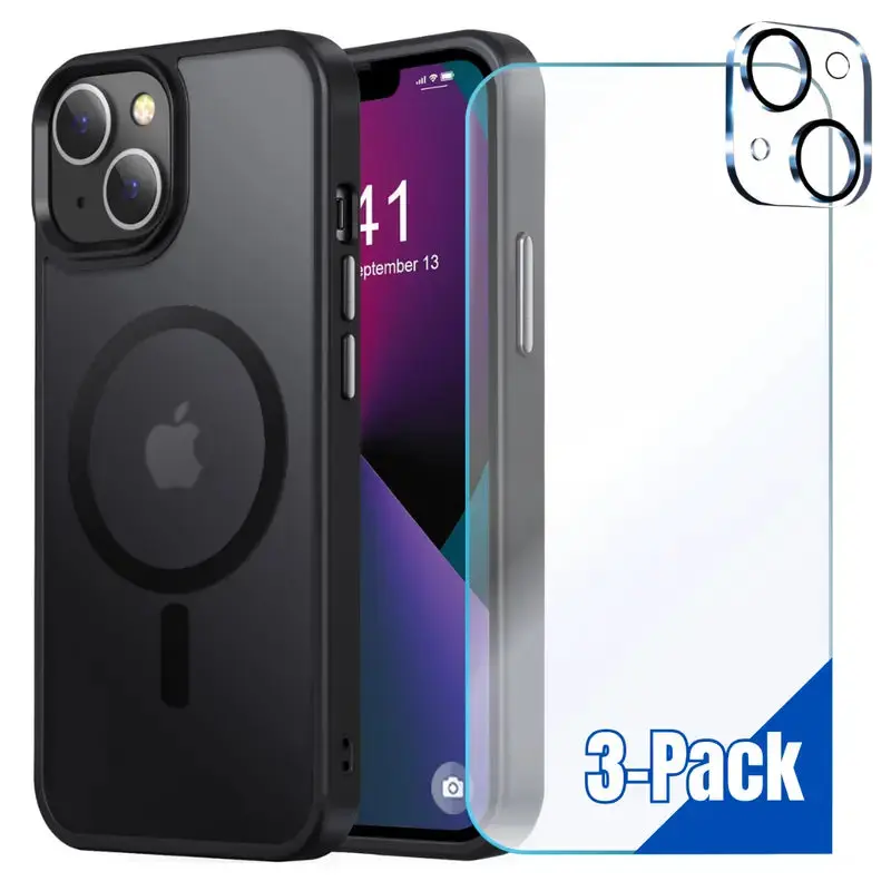 Entronix Bundle Compatible with iPhone 15 Plus - [Magnetic] Translucent Matte Case, 1 Screen Protector & 1 Camera Lens Protector