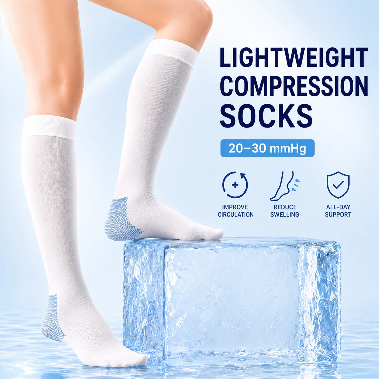 Isunie Women's 2 Pairs Lady's High Compression Socks - 20-30 mmHg Knee-High Graduated Nylon Knit Basic Athletic Socks, 352N Ultra-Thin Lightweight Breathable Summer Sheer Comfort for Everyday Travel, Work