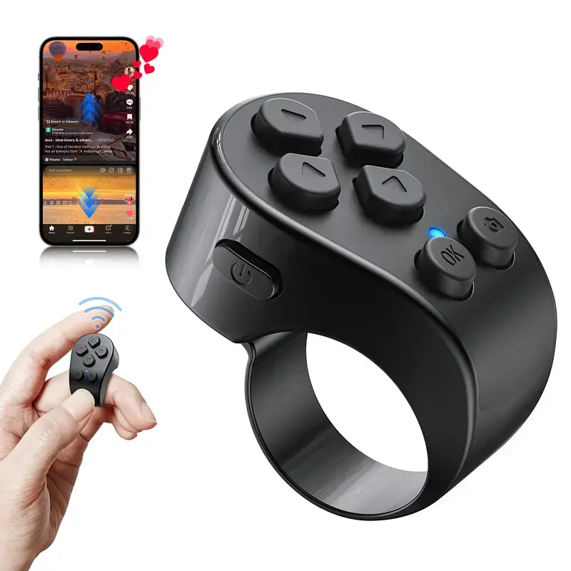 Scrolling Ring for TikTok, Wireless Remote Control Page Turner for iPhone Android, Phone Video Scroller, Page Turner for Kindle App, Camera Shutter Remote for Selfies, Short Videos, E-Books