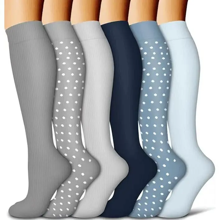MhzyCaus 6-Pack Compression Socks – All-Season Calf Support for Running, Cycling, Gym Floral Pattern Compression Knee-High Socks circulation-best breathable day Moisture-Wicking Sports Tubesocks