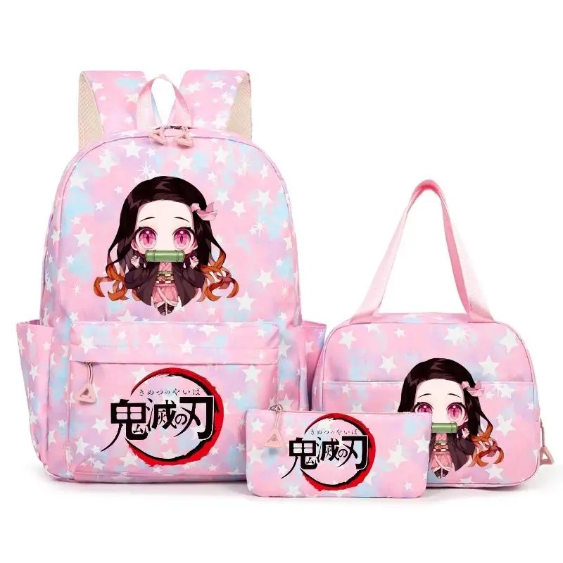 Demon Slayer Nezuko Kamado Backpacks 3pcs Star Print Teens Capacity School Bags Lightweight  Travel Outdoor Mochilas