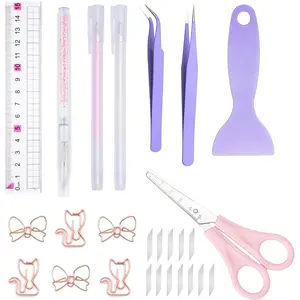 Scrapbooking Tools Scrapbook Supplies with Sticker Tweezers Glue Pen for Crafting Card Making Sticker Cutter Paper Craft