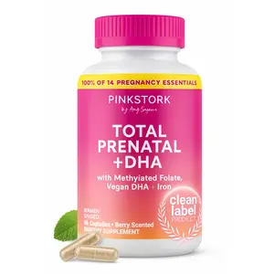 Pink Stork Total Prenatal Vitamins with DHA, Iron & Folate – 60 Mint or Berry Capsules for Pregnancy Support