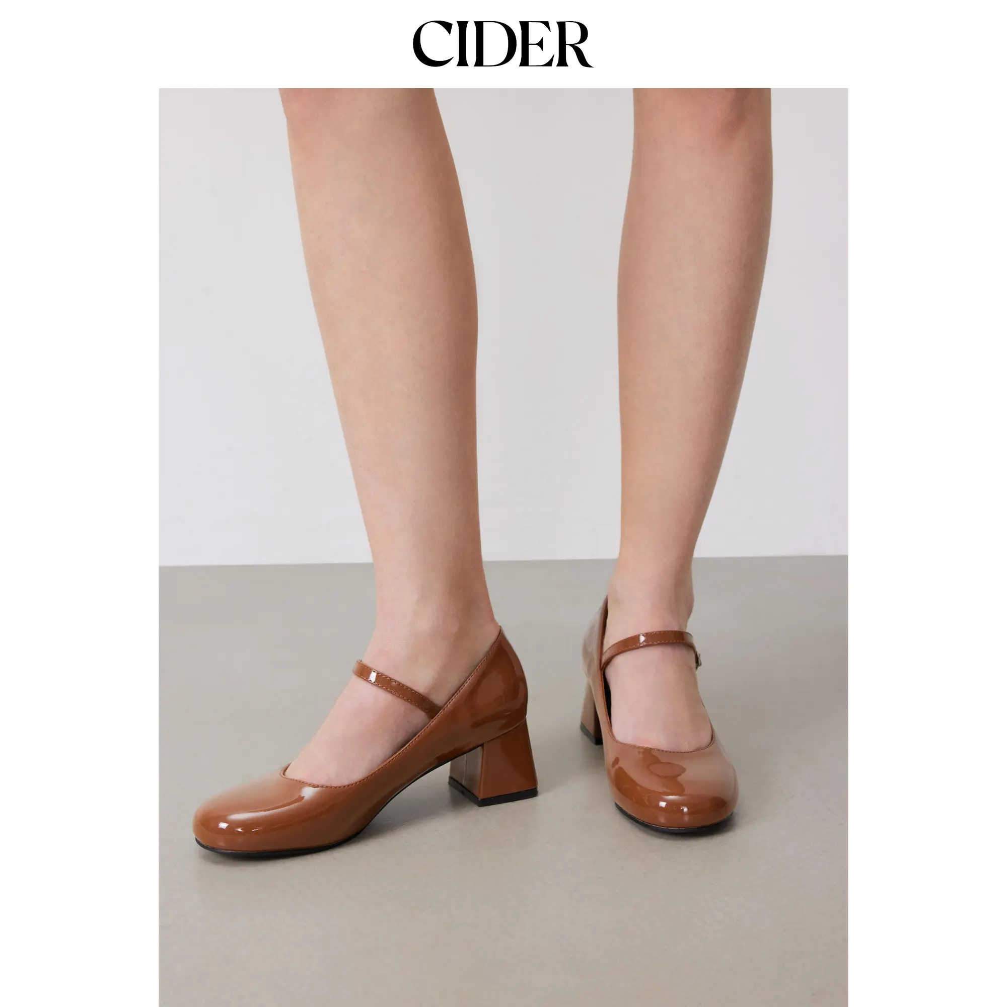 Cider Women's Faux Leather Mary Jane Footwear, Retro Classy Elegant Minimalist Design with Ankle Strap, 3-5 cm Chunky Block Mid-Heel, Rubber Sole for Casual Wear, Yes to Comfort & Style