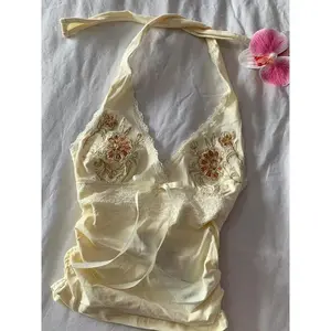 Harajuku flower embroidery high-quality Y2K neck slim T-shirt for women American versatile casua a2025 for women set Casual Womenswear