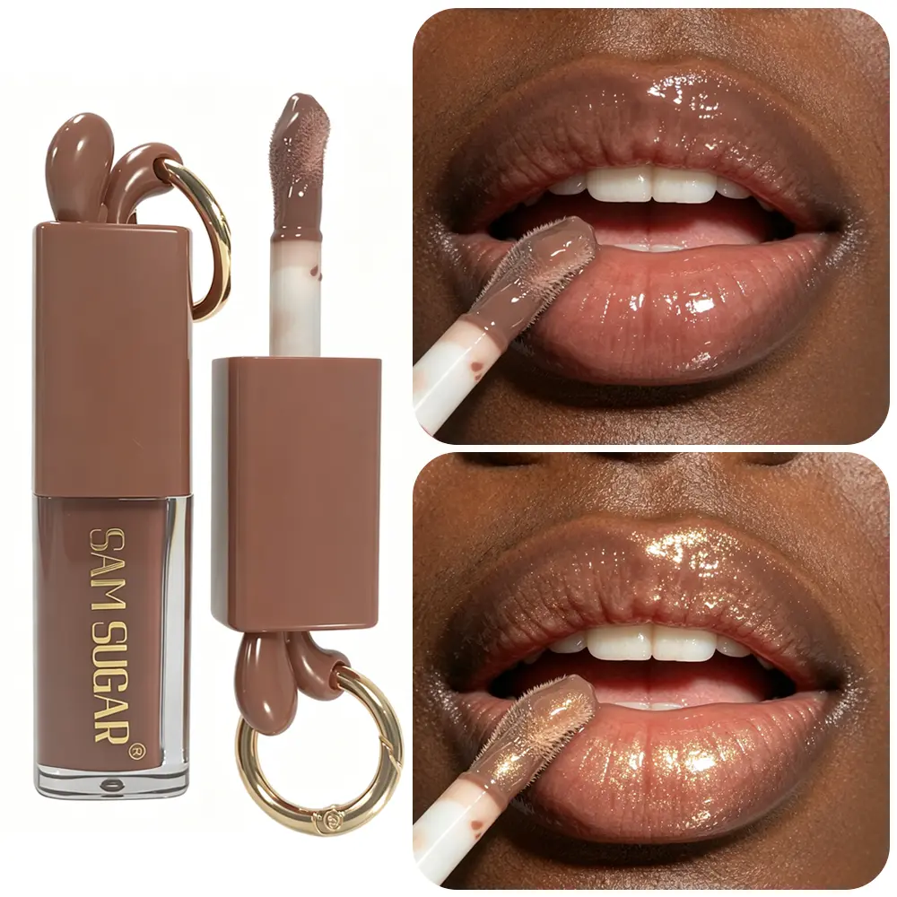 SAM SUGAR Black Rabbit Lip Balm, Mirror Shine Glitter Lip Gloss, Hydrating Lip Makeup with Keychain, Easy to Hang on Bag for Travel & Daily Use