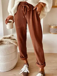 Casual Corduroy Drawstring Waist Pants