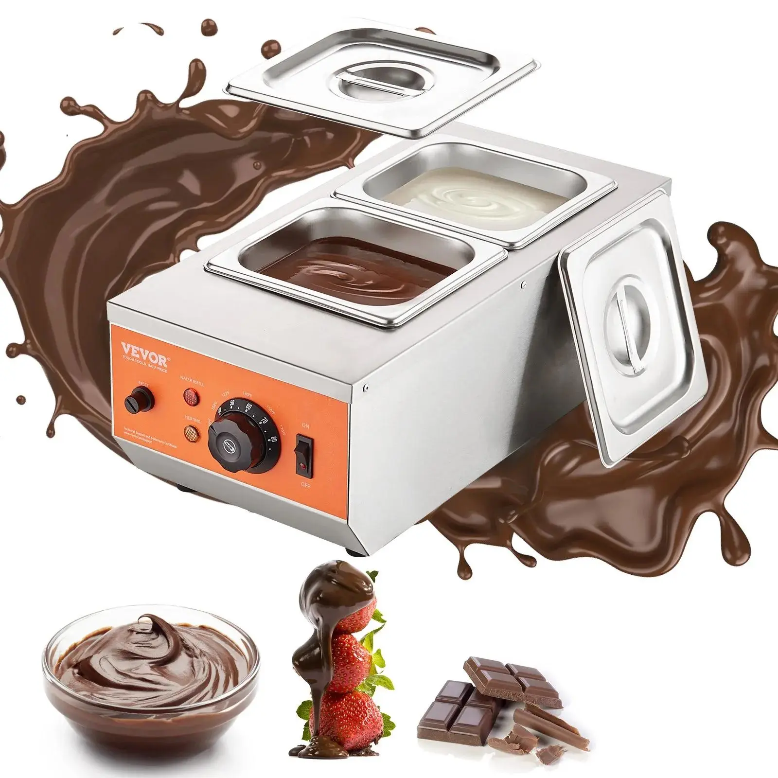 【summerfinds】VEVOR Chocolate Tempering Machine,  , 9 Lbs 2 Tanks Chocolate Melting Pot with TEMP Control 86~185℉, 800W Stainless Steel Electric Commercial Food Warmer For Chocolate/Milk/Cream Melting and Heating
