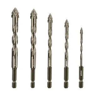 5PCS Carbide Masonry Drill Bits Set, High-Strength Twist Drill Bits for Concrete, Brick, Tile,Stainless Steel, Glass & Wood