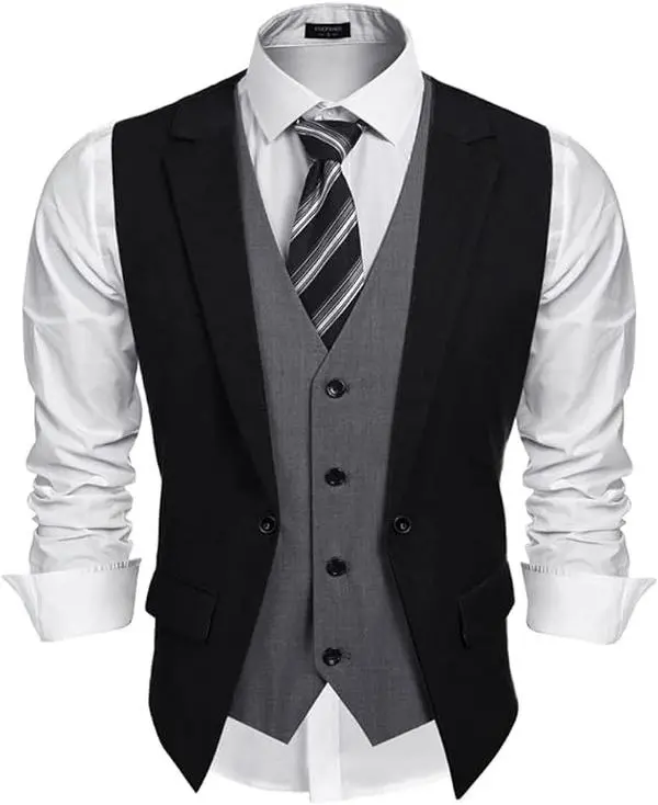 COOFANDY Men's Formal Fashion Vest Layered Waistcoat Business Dress Suit Vests for Wedding/Graduation Classic Menswear Comfy Elegant