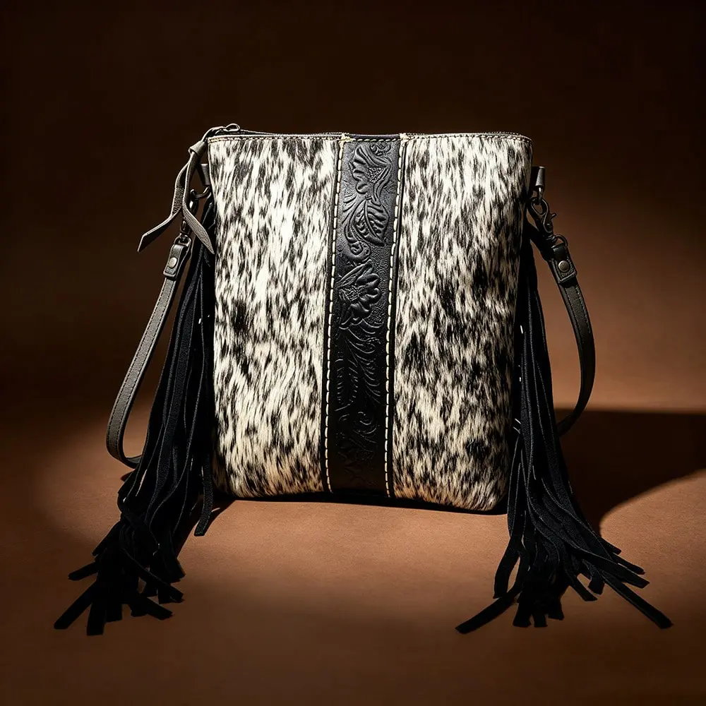 Floral Embossed Tassels Women Cowhide Crossbody Messenger Bag Vintage Horsehair Handbag Genuine Leather Fringe Clutch Purse Phone Bag Shoulder Bags