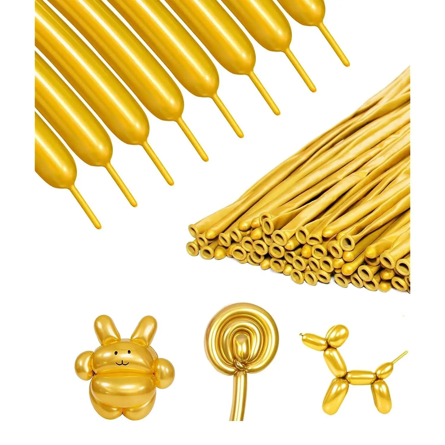 260 Gold Long Balloons 50 Pack, Metallic Gold Twisting Balloons For Animal Models, Tying Balloon Arch, Wedding, Birthday, Festival Party Decorations, Thick Latex Magic Balloons