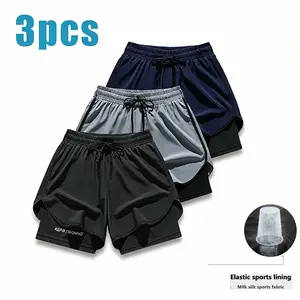 Plus Size Men’s 3-Inch 2-in-1 Running Shorts, Quick-Dry Ice Silk Gym Shorts with Liner for Fitness Training tiktokshopspringglowup