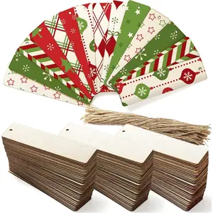 150 count  Blank Bookmarks, DIY Wooden Craft Bookmark with Ropes, Unfinished Hanging  Tags Ornaments, Rectangle Crafts Blank for Christmas Wedding Birthday Party Decor, 4.7'' x 1.3''